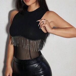 Rhinestone sheer bodysuit